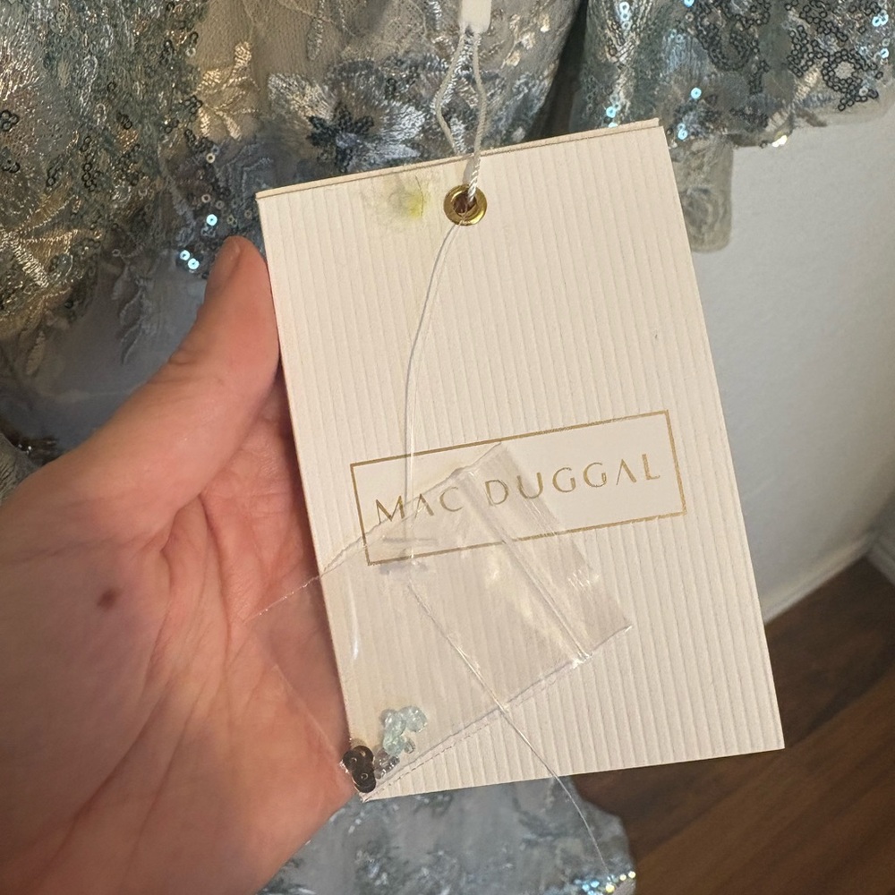 Mac Duggal Bell Sleeve Floral Embellished Gown – Seafoam – Size 12 – NWT - Picture 9 of 16